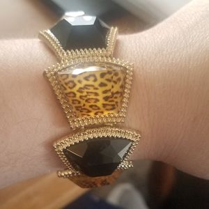 Gold Tone, Black & Cheetah print bracelet